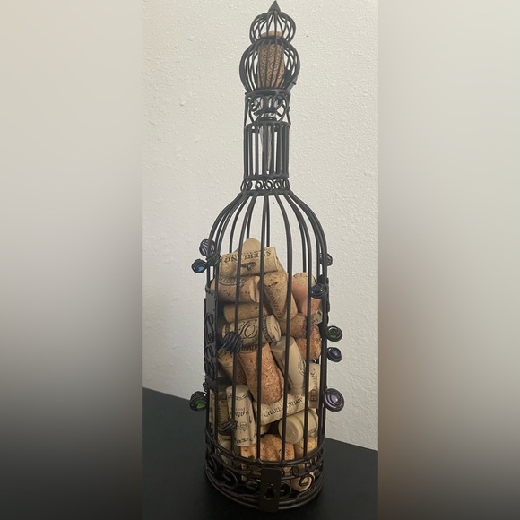 Cork Holder with Corks Decorative Caged Taupe Wine Bottle Shaped - Picture 3 of 6